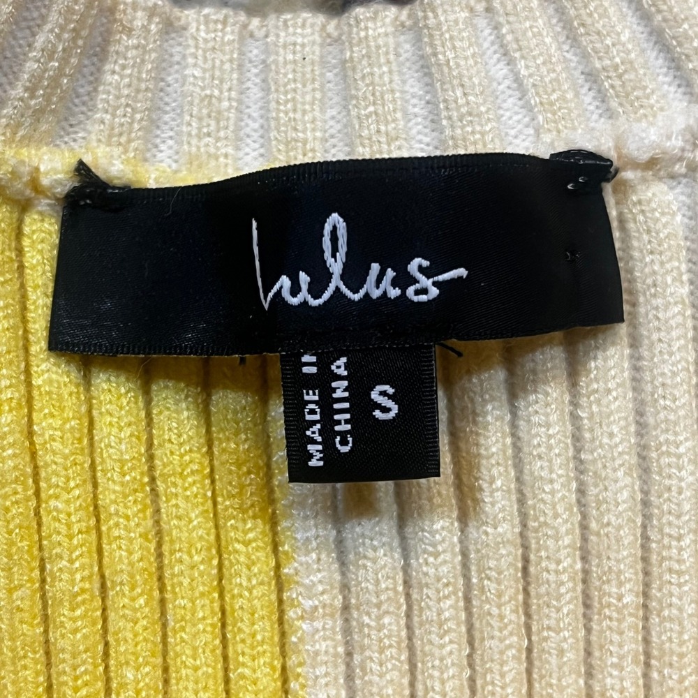 Lulus‎ Colorblock Ribbed Knit Maxi Dress Yellow Cream Sleeveless Slit Small - Picture 2 of 6